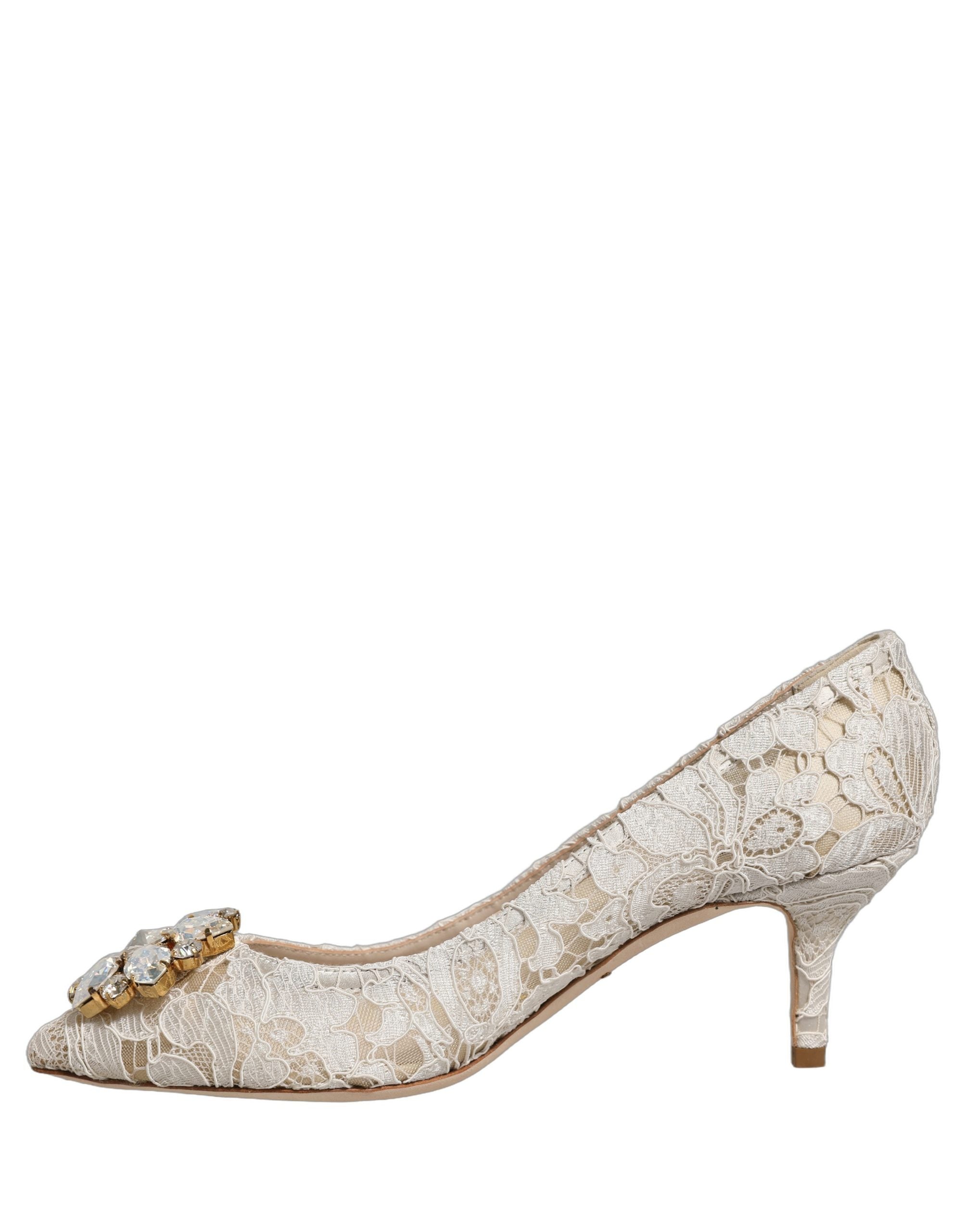 Chaussures Dolce & Gabbana Taormina en dentelle blanche avec cristaux, élégantes et raffinées pour femme.