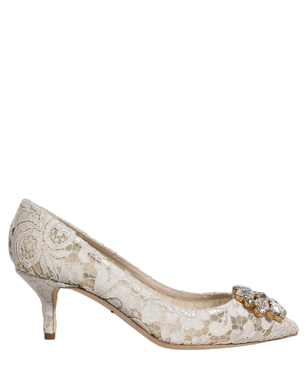 Chaussures Dolce & Gabbana Taormina en dentelle blanche avec cristaux, talons hauts élégants pour femme.
