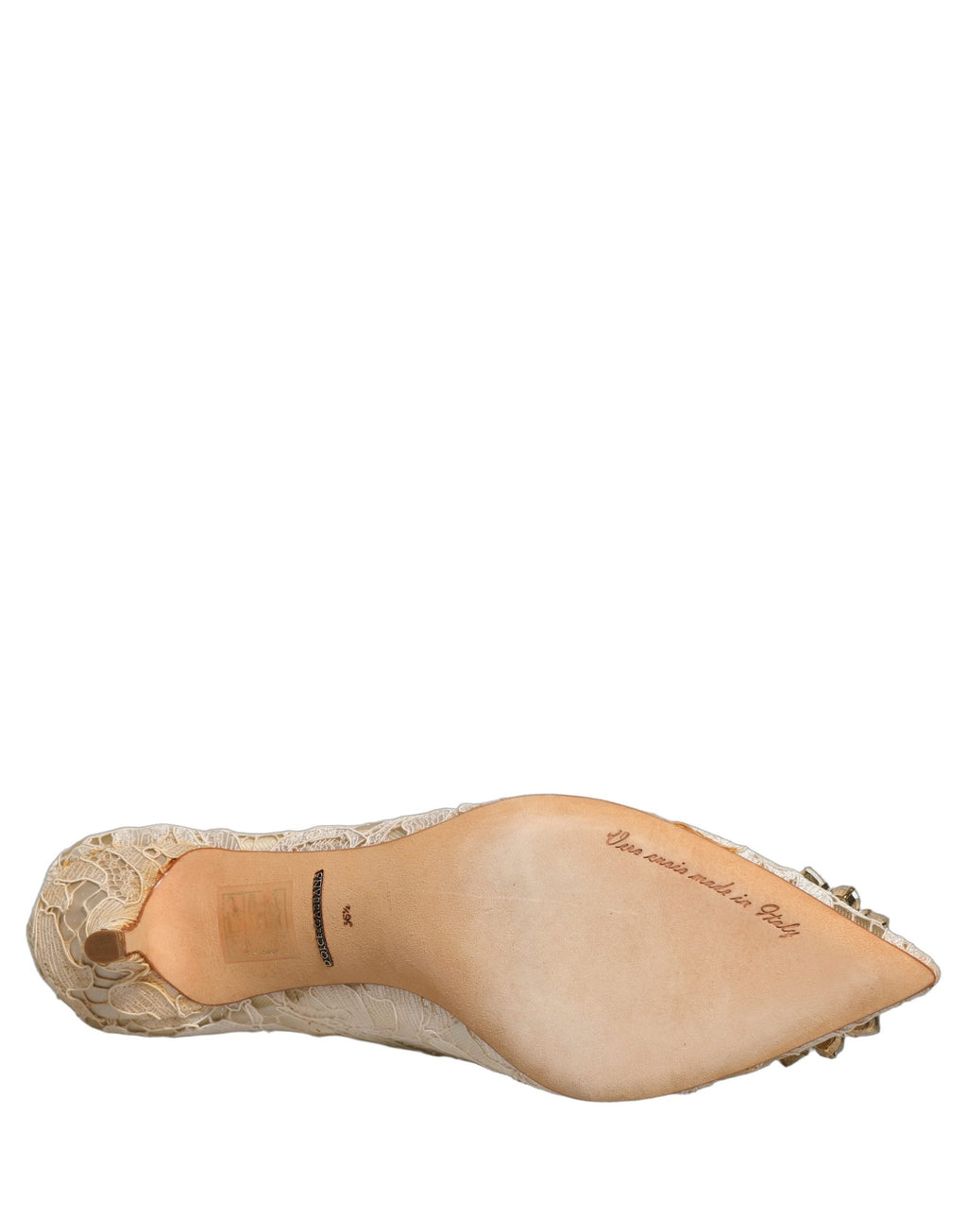 Chaussures Dolce & Gabbana Taormina blanches en dentelle avec cristaux, élégantes talons pour femme.