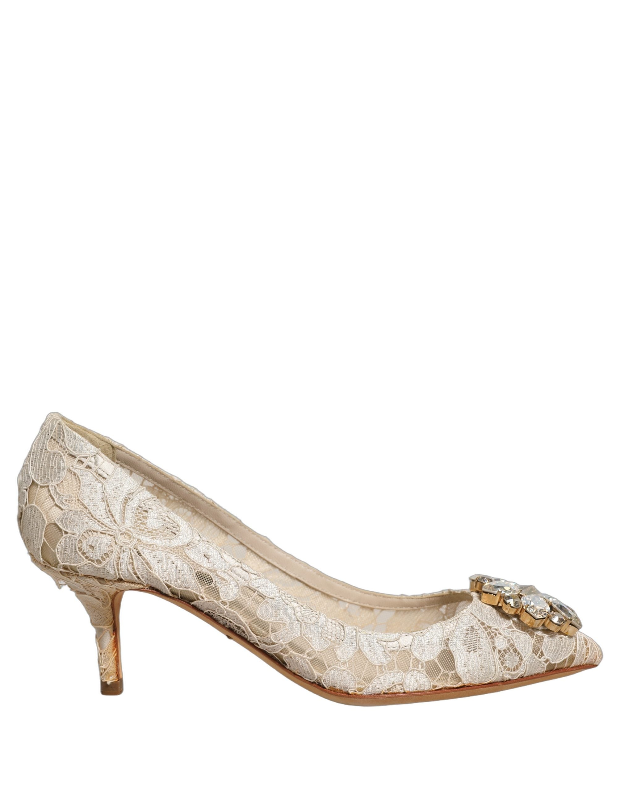 Chaussures à talons blanches Dolce & Gabbana Taormina en dentelle avec cristaux, élégantes et sophistiquées.