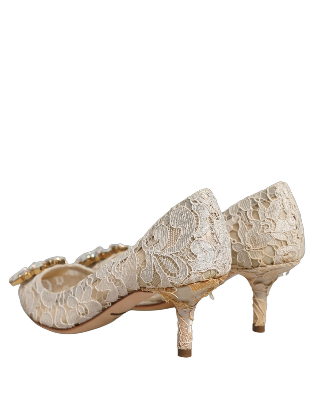 Chaussures Dolce & Gabbana Taormina blanches en dentelle avec cristaux, escarpins élégants pour femmes.