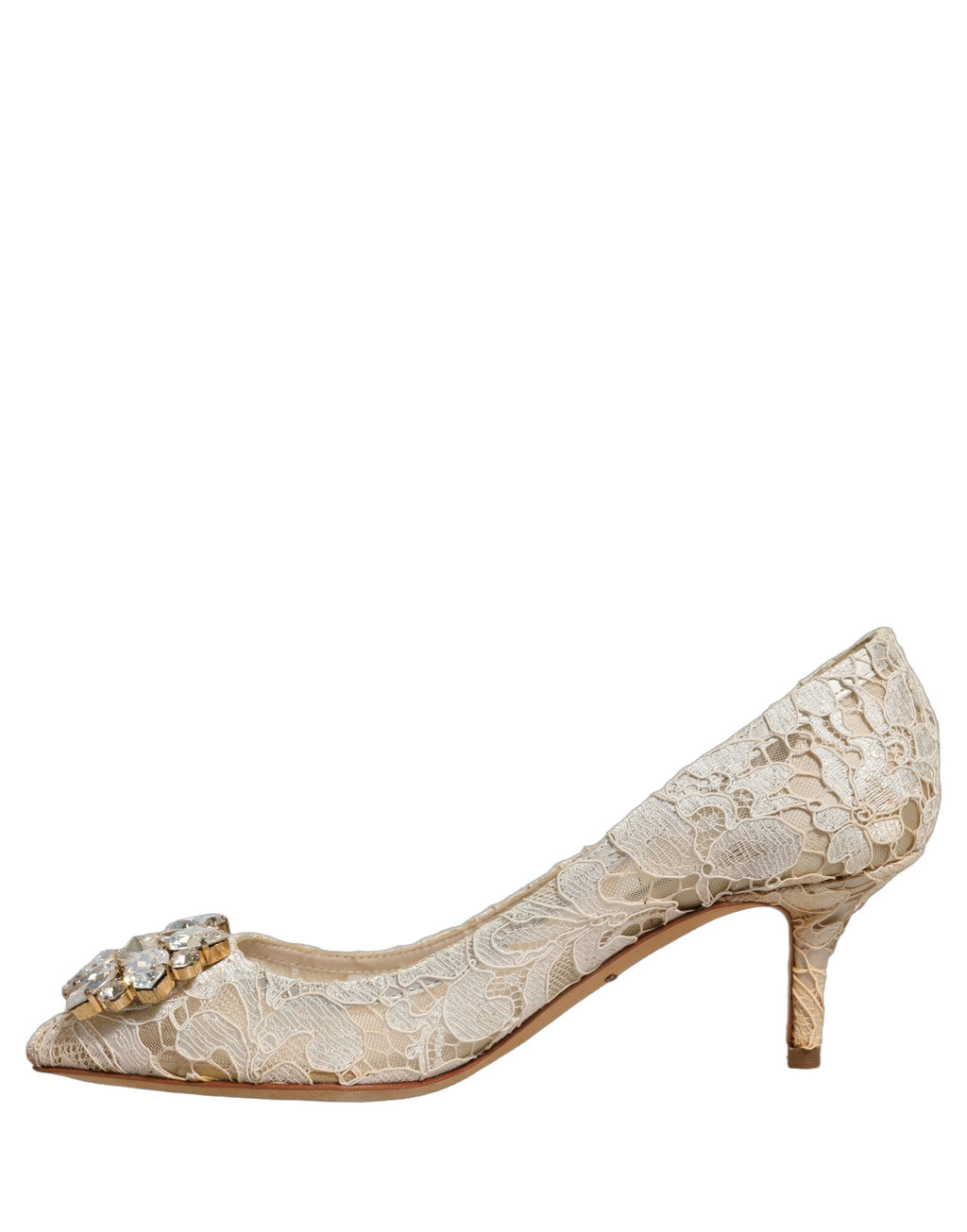 Chaussures à talons Dolce & Gabbana Taormina en dentelle blanche avec cristaux, élégantes et sophistiquées.