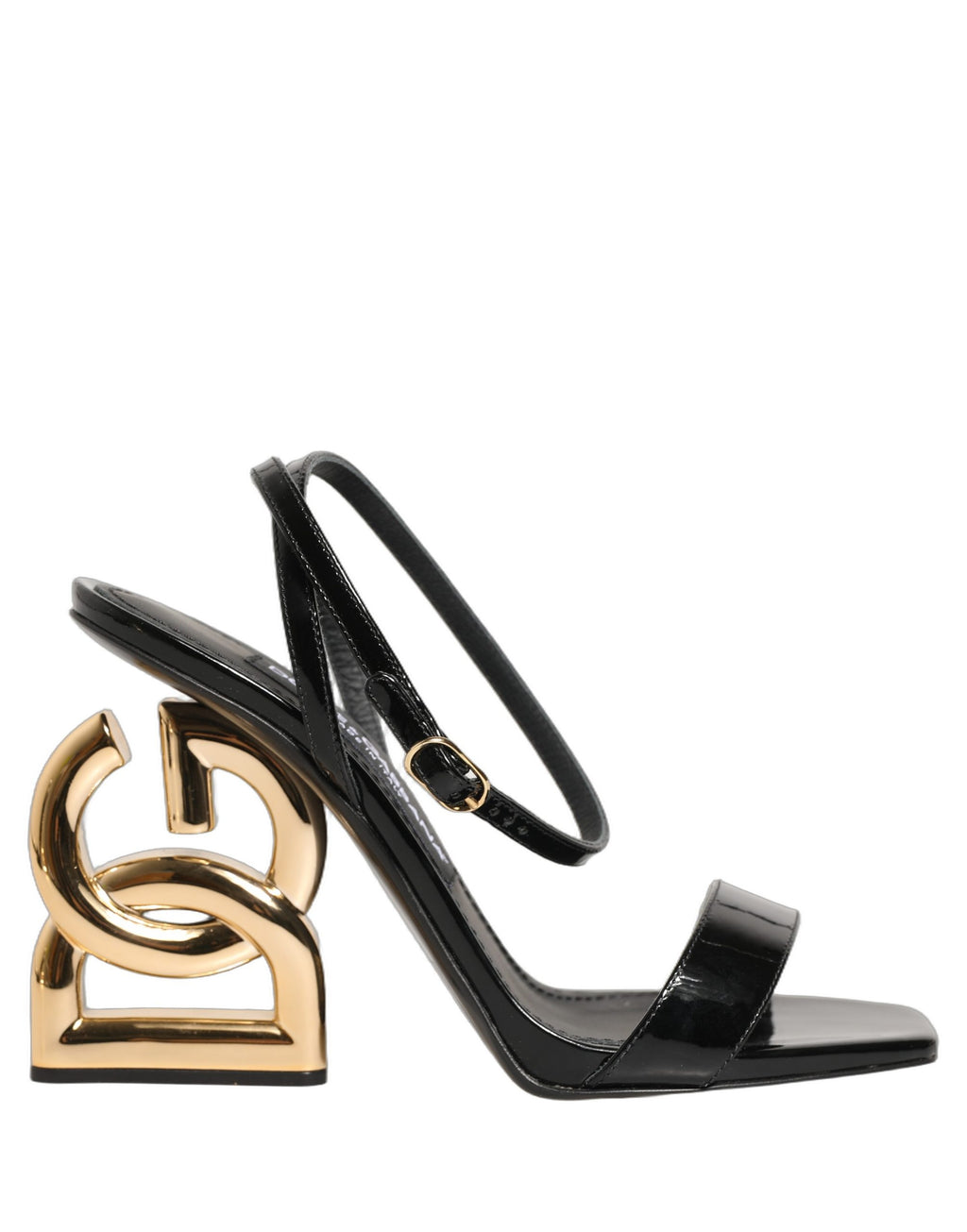 Sandales à talons Dolce & Gabbana en cuir noir avec bride à la cheville, élégantes et sophistiquées.