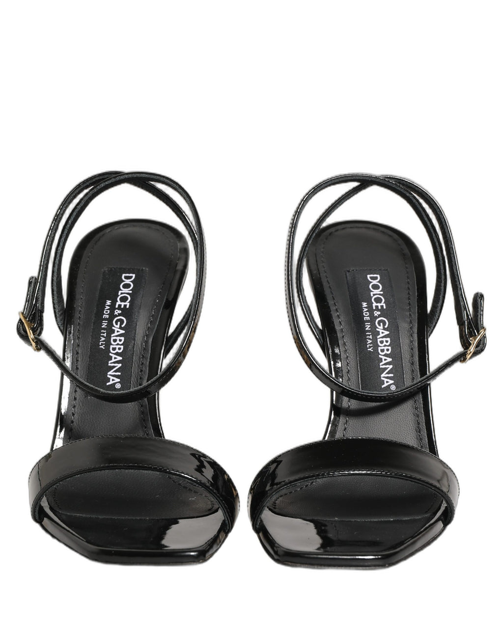 Sandales à talons Dolce & Gabbana en cuir noir avec bride à la cheville, chaussures élégantes pour femme.