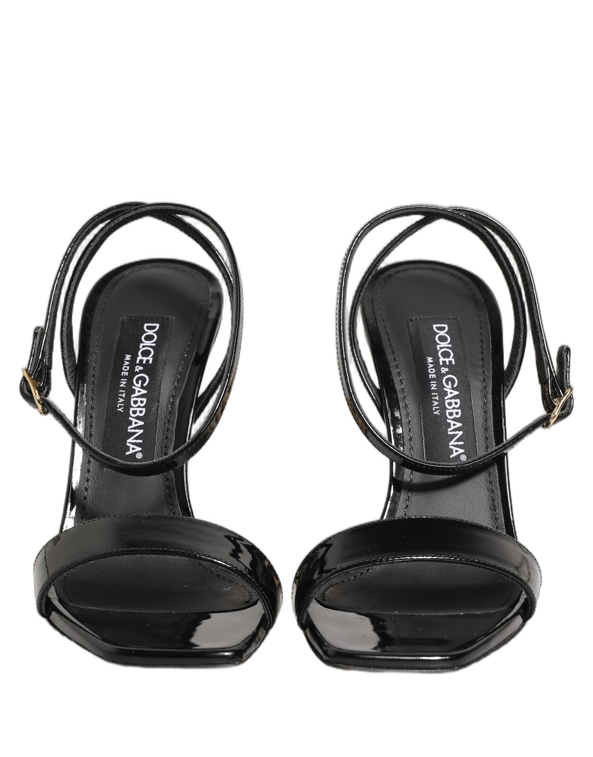 Sandales à talons Dolce & Gabbana en cuir noir avec bride à la cheville, chaussures élégantes pour femme.