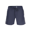 Short de bain pour homme Calvin Klein en polyester bleu avec logo, vue de face, tissu léger et confortable.