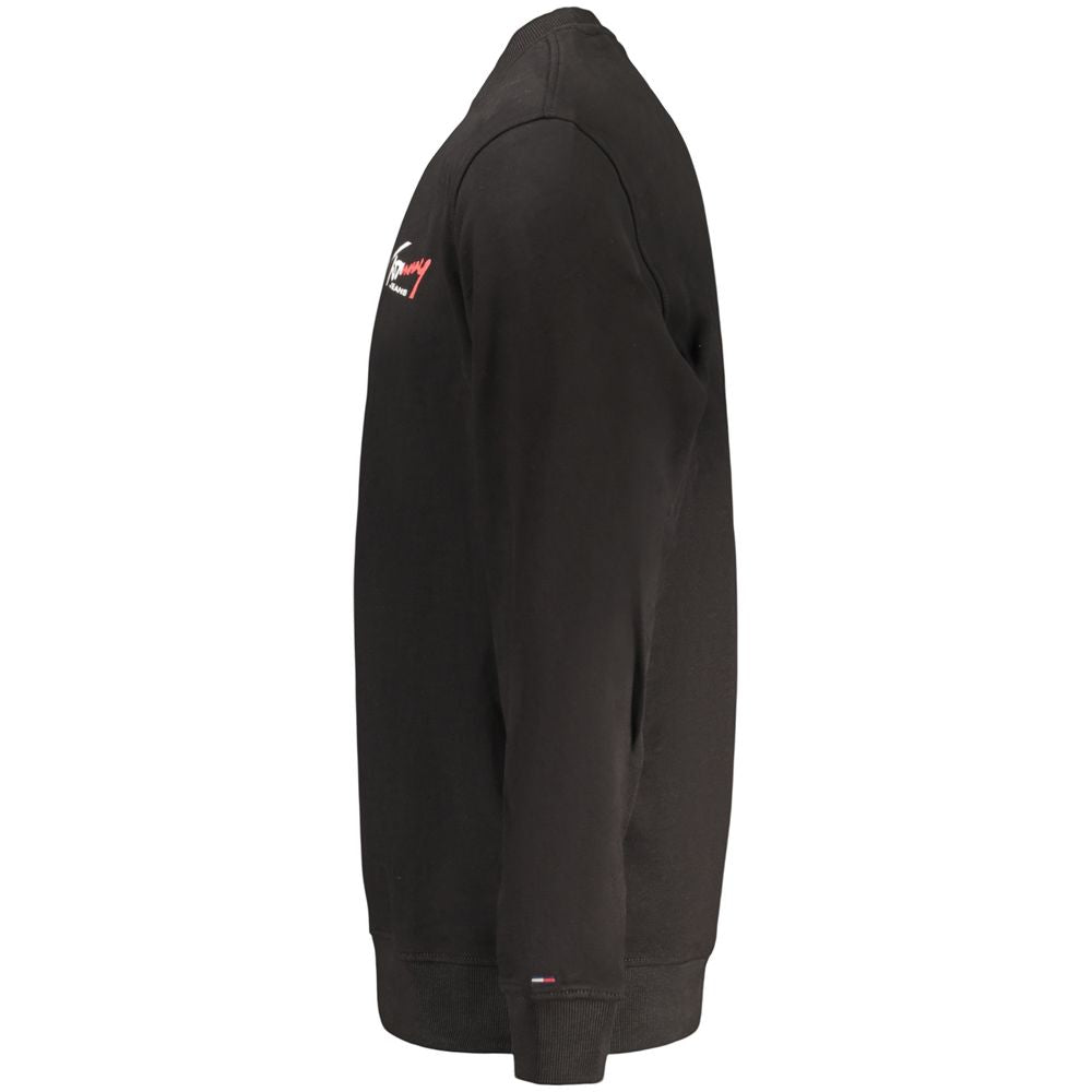 Sweatshirt homme Tommy Hilfiger en coton noir, avec logo sur la poitrine, col rond, manches longues et style décontracté.