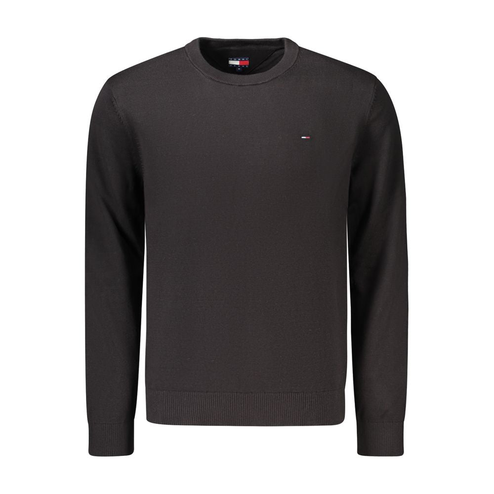 Pull pour homme Tommy Hilfiger en coton noir, pull à manches longues et col rond, style décontracté et confortable.
