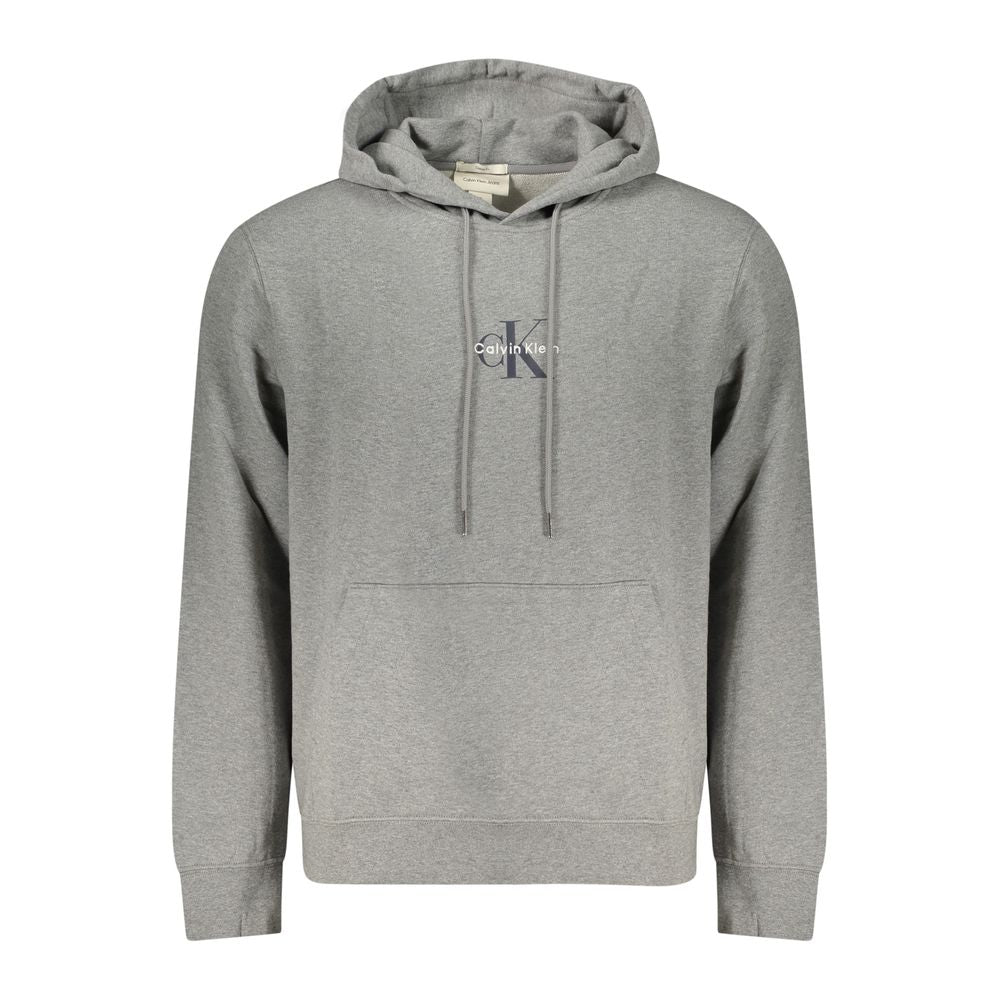 Sweat à capuche gris pour homme de Calvin Klein en coton, vue de face, avec logo discret sur la poitrine.