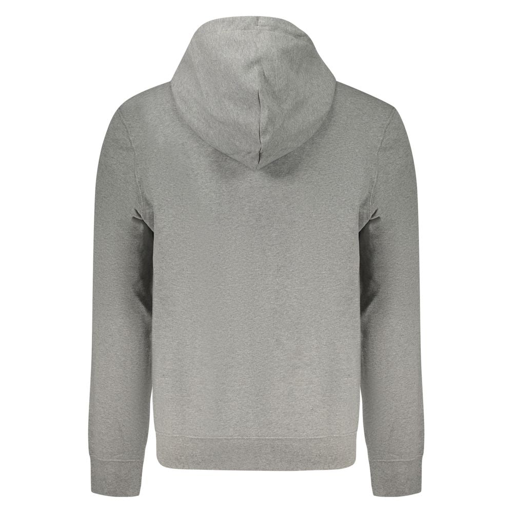 Sweat à capuche gris pour hommes de Calvin Klein en coton, détail de la capuche et du logo discret visible sur l'image.