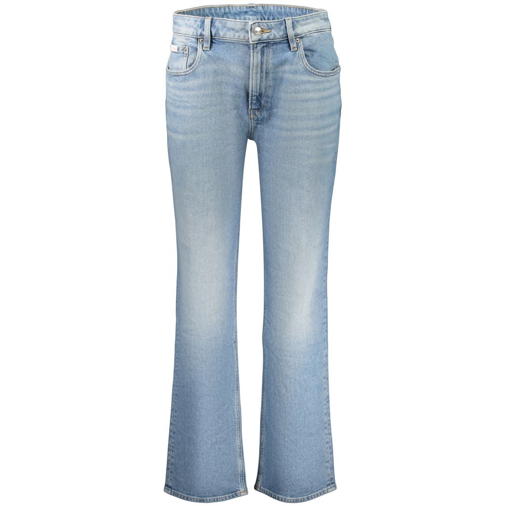 Jeans pour femmes Calvin Klein Azzurro en coton, coupe classique avec ceinture et poches visibles sur l'image.