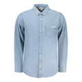 Chemise pour homme Calvin Klein Azzurro en coton, couleur bleue claire, avec col classique et boutons, vue de face.