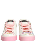 Sneakers Dolce & Gabbana Portofino Royal avec motifs de porcs blancs et roses, chaussures de mode en toile.