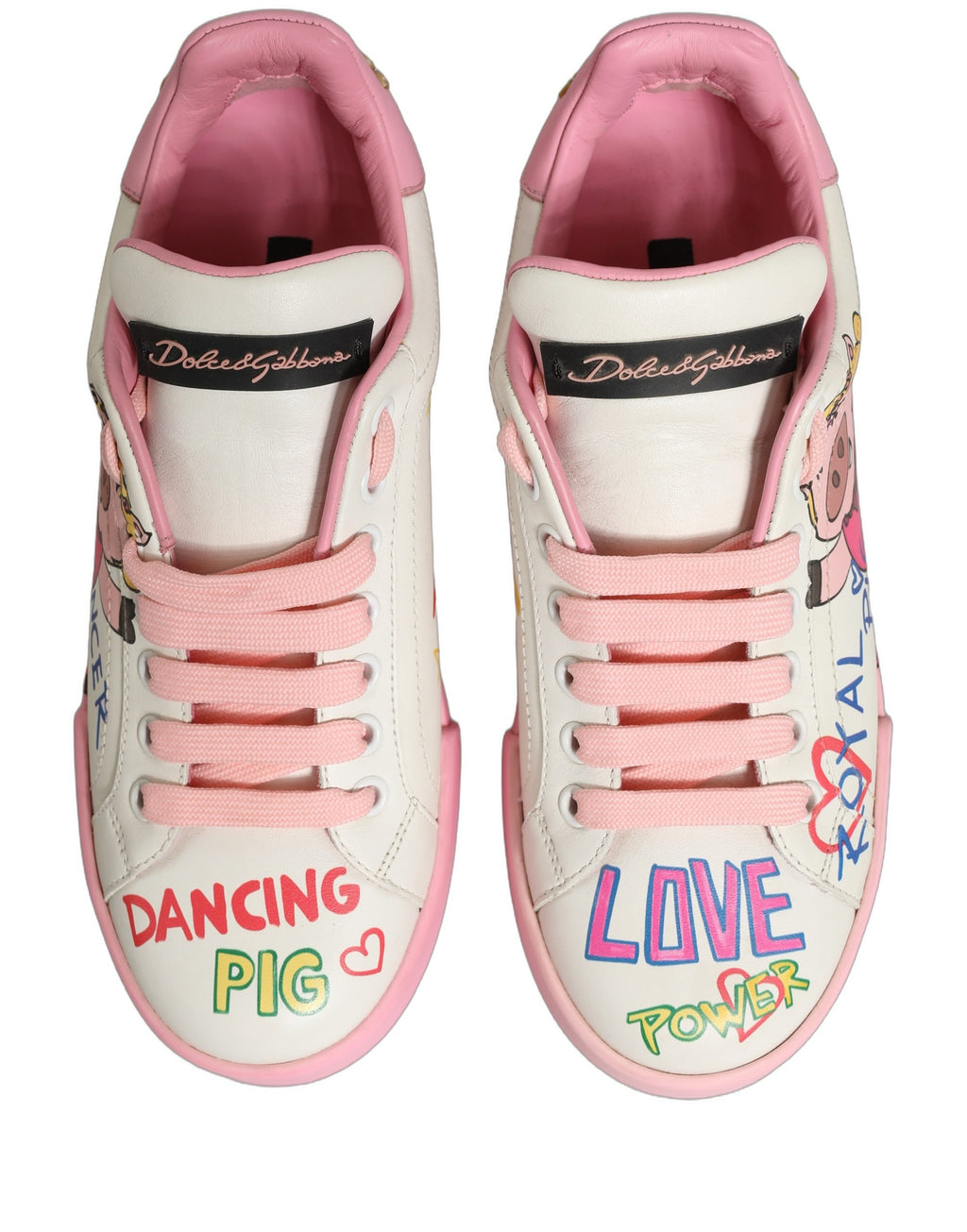 Baskets Dolce & Gabbana Portofino Royal Pink et blanc, style sneakers pour femmes, vue de face sur fond blanc
