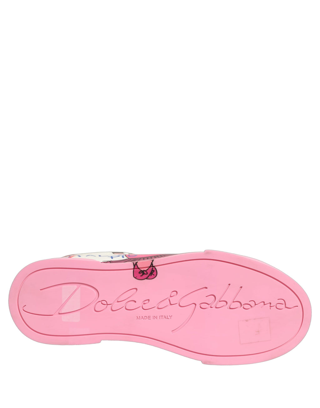 Sneakers Portofino Royal de Dolce & Gabbana en blanc et rose, avec design en cuir blanc et détails colorés pour femme.