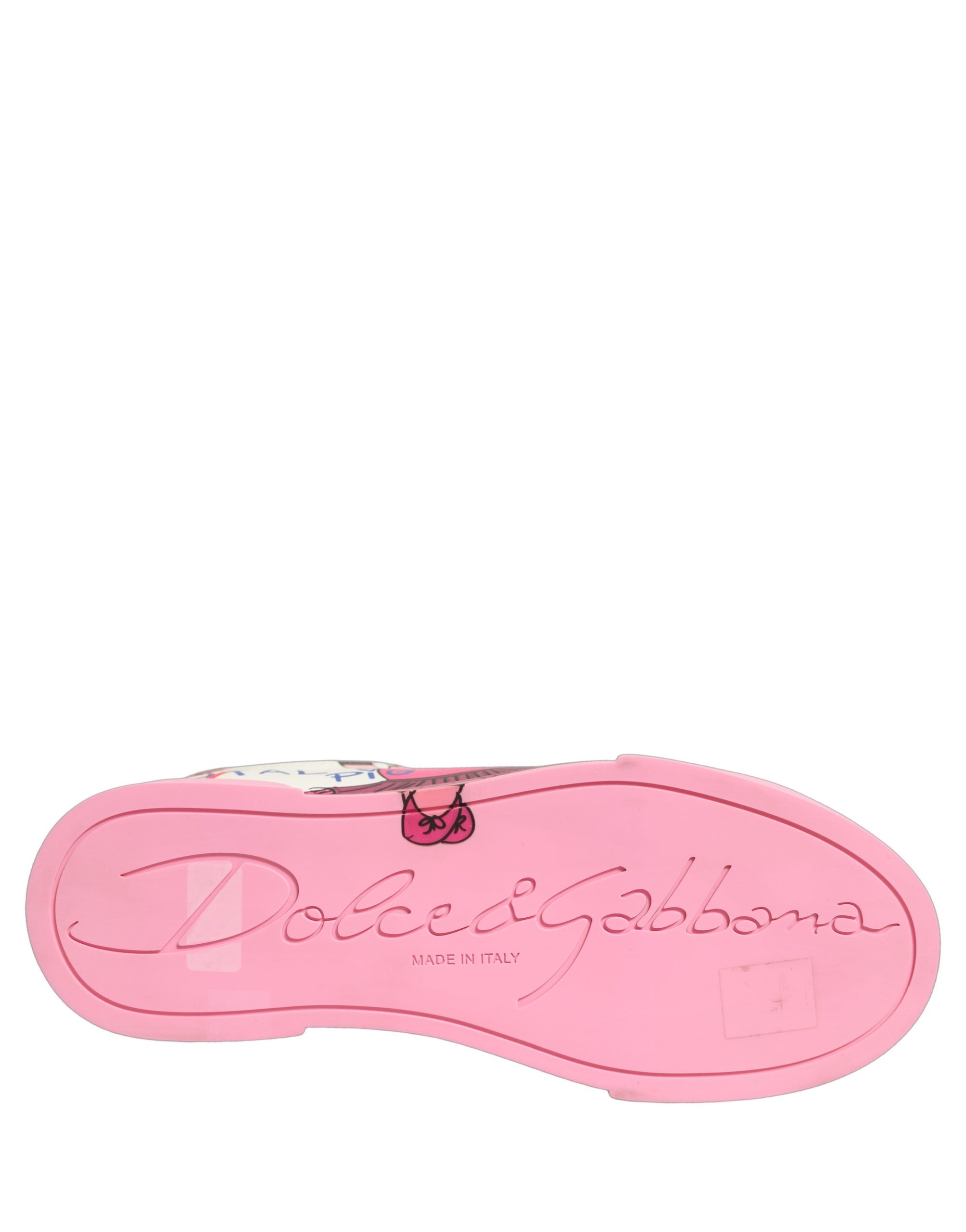 Sneakers Portofino Royal de Dolce & Gabbana en blanc et rose, avec design en cuir blanc et détails colorés pour femme.