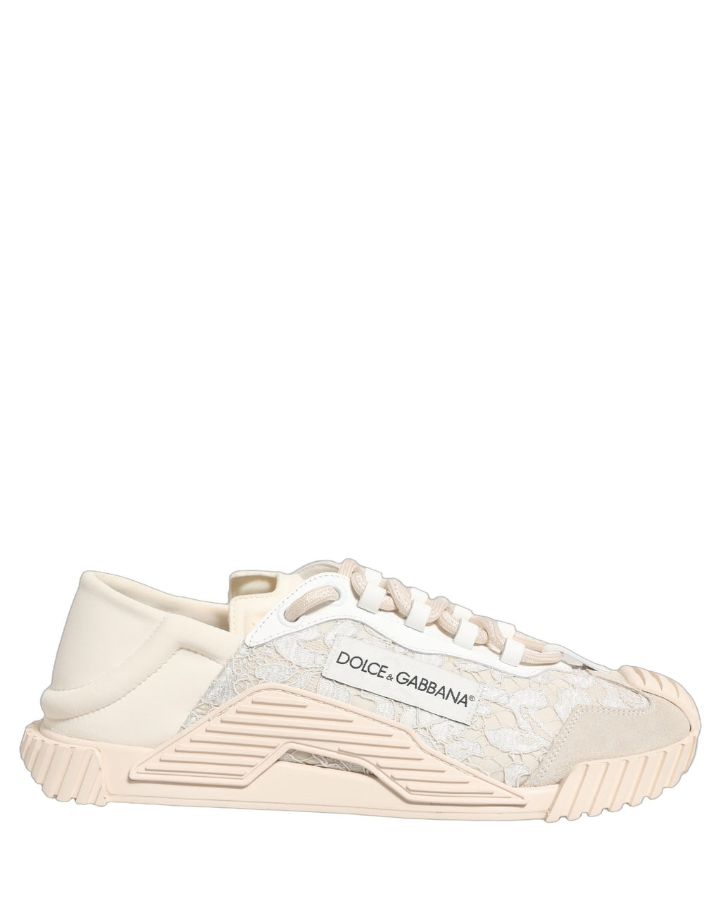 Chaussures de sport blanches Dolce & Gabbana NS1 en dentelle, baskets basses élégantes et confortables pour le sport ou la mode.