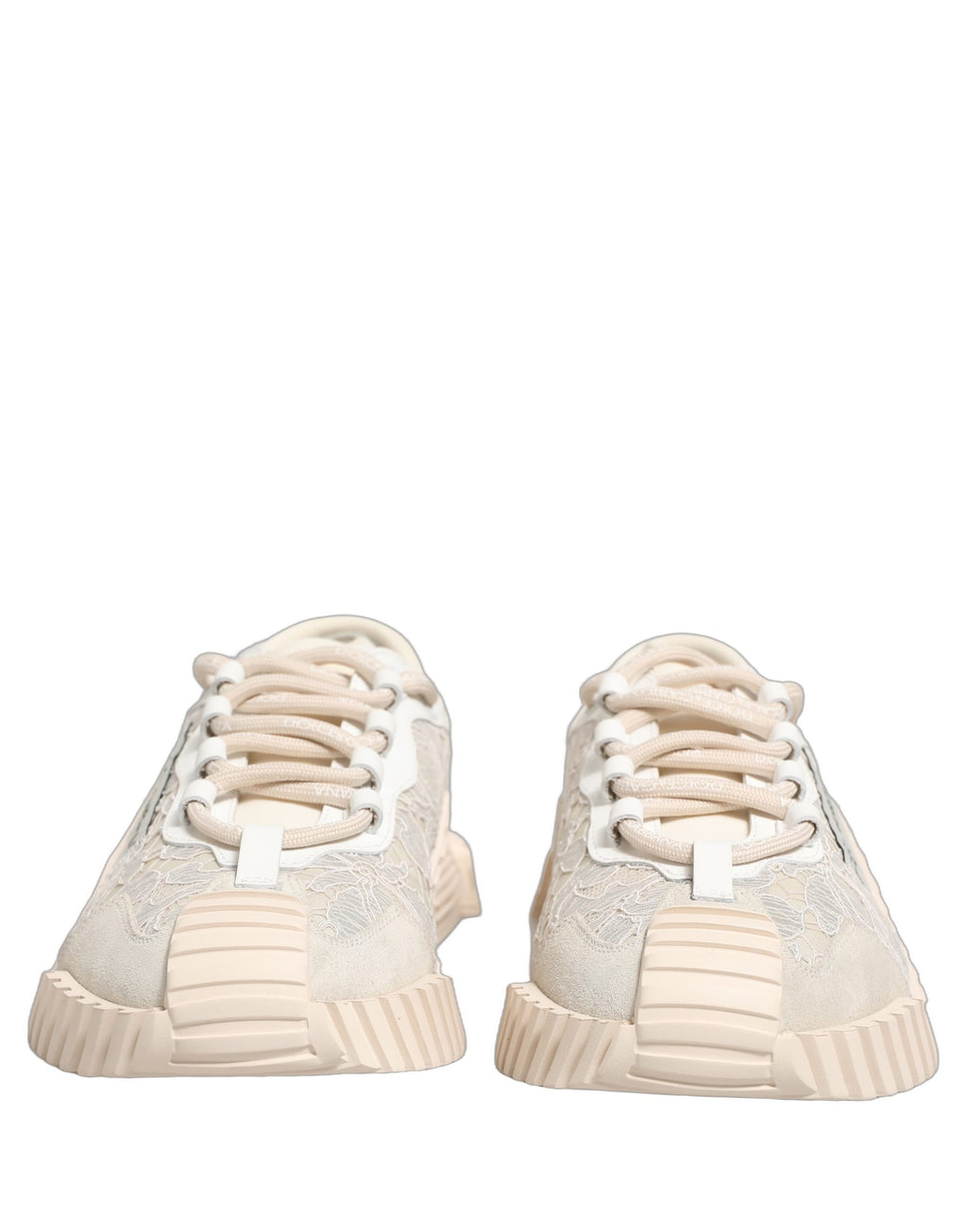 Chaussures de sport blanches Dolce & Gabbana NS1 Low Top en dentelle avec semelle plate, style élégant et sportif.