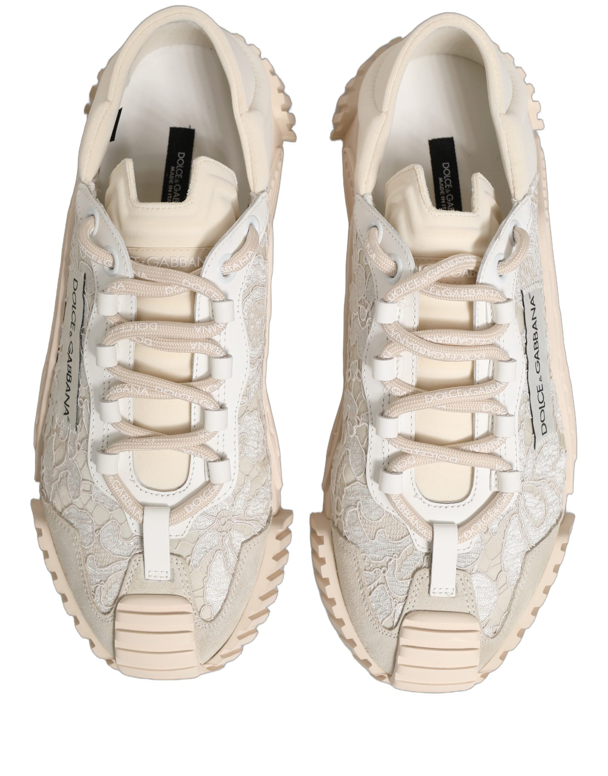 Chaussures de sport basses Dolce & Gabbana en dentelle blanche, baskets NS1 élégantes et confortables pour homme.