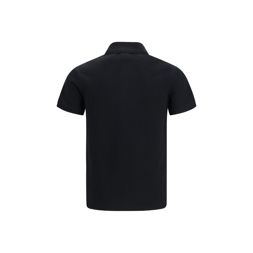 Chemise polo en coton noir de Balmain, vue de face, détails du col et des boutons visible, élégante et moderne.