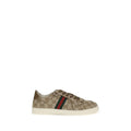 Chaussures de sport Gucci beige en polyester, baskets athlétiques avec semelle blanche et design moderne.