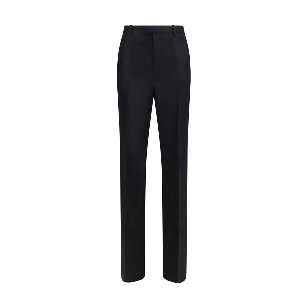 Pantalon de costume en soie noire Gucci pour femme, coupe élégante et finition raffinée, visible sur l'image.