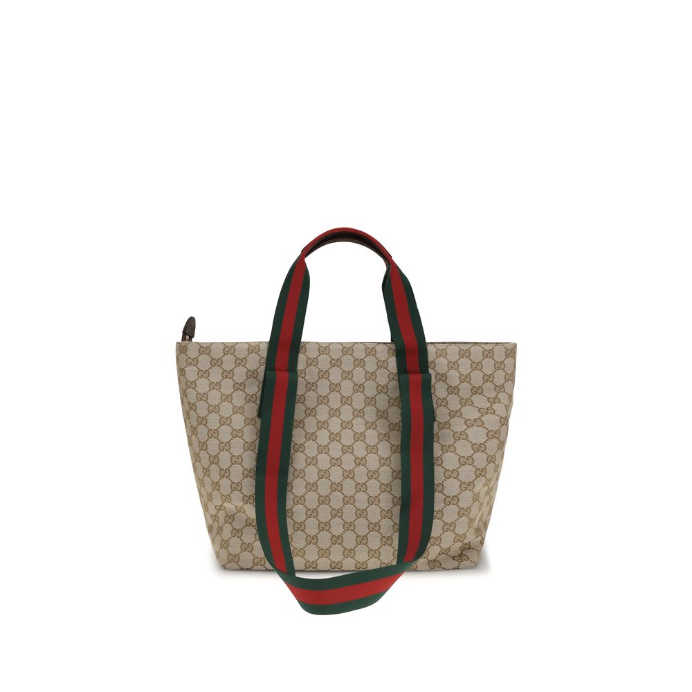 Sac à bandoulière en polyester beige Gucci, avec détails élégants et logo de la marque, visible sur l'image.