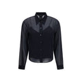 Chemise en soie noire à motif Gucci, élégante et sophistiquée, avec col classique et manches longues.