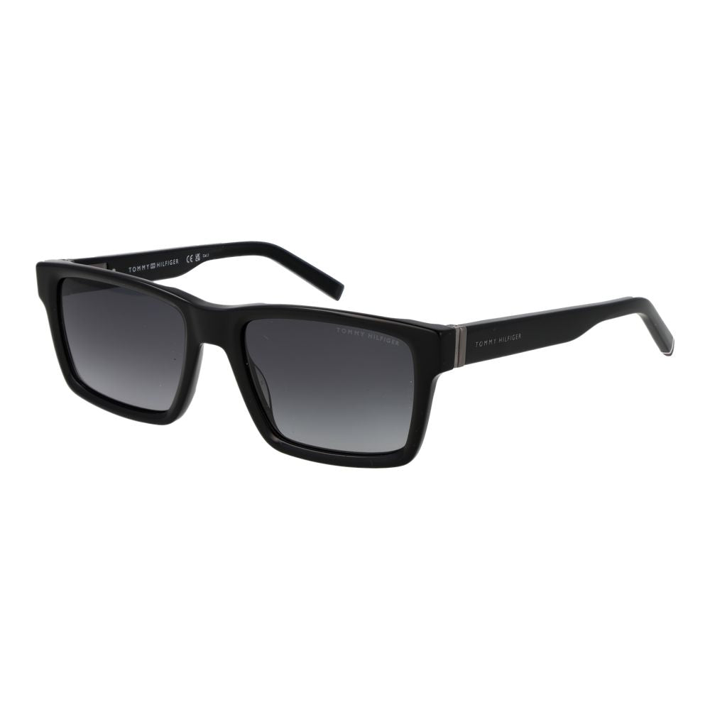 Lunettes de soleil en acétate noires Tommy Hilfiger avec monture élégante et verres foncés.