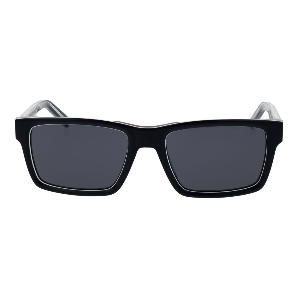 Lunettes de soleil en acétate bleues Tommy Hilfiger, mode élégante avec monture carrée et détails de marque visibles.