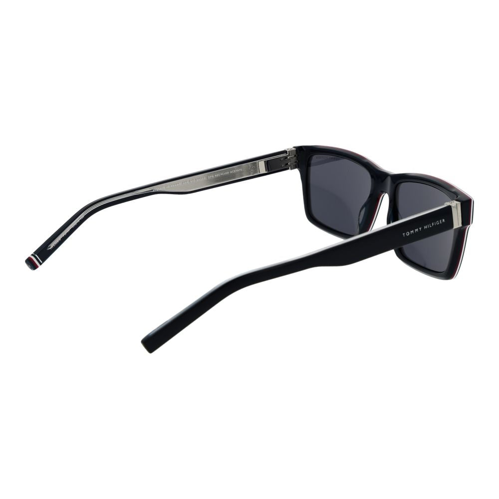 Lunettes de soleil Tommy Hilfiger en acétate bleu avec monture rectangulaire et verres teintés.