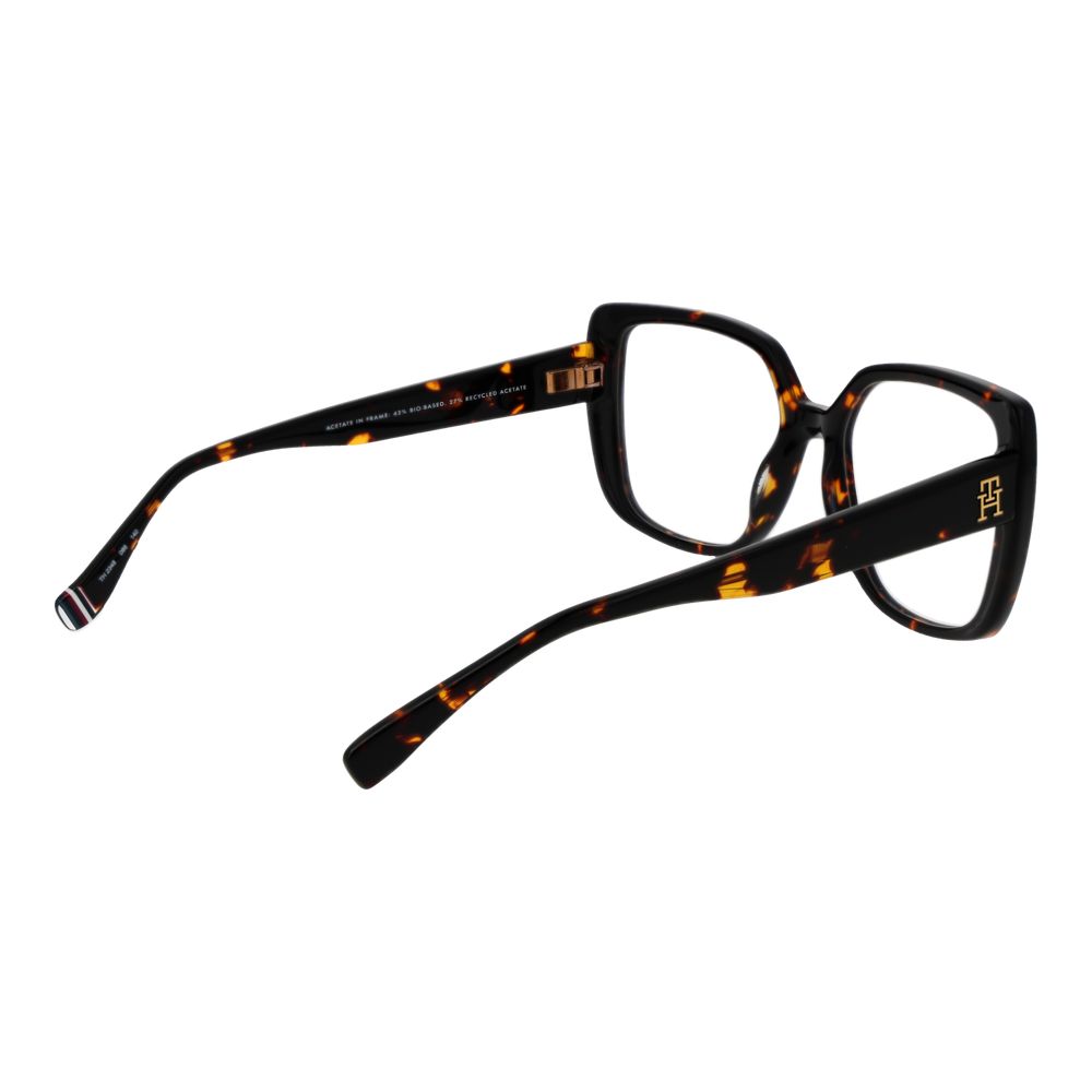 Lunettes en acétate marron Tommy Hilfiger, monture élégante et moderne, vues de face sur un fond blanc.
