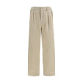 Pantalon décontracté en coton beige de Prada, vue de face, avec coupe élégante et couture soignée.