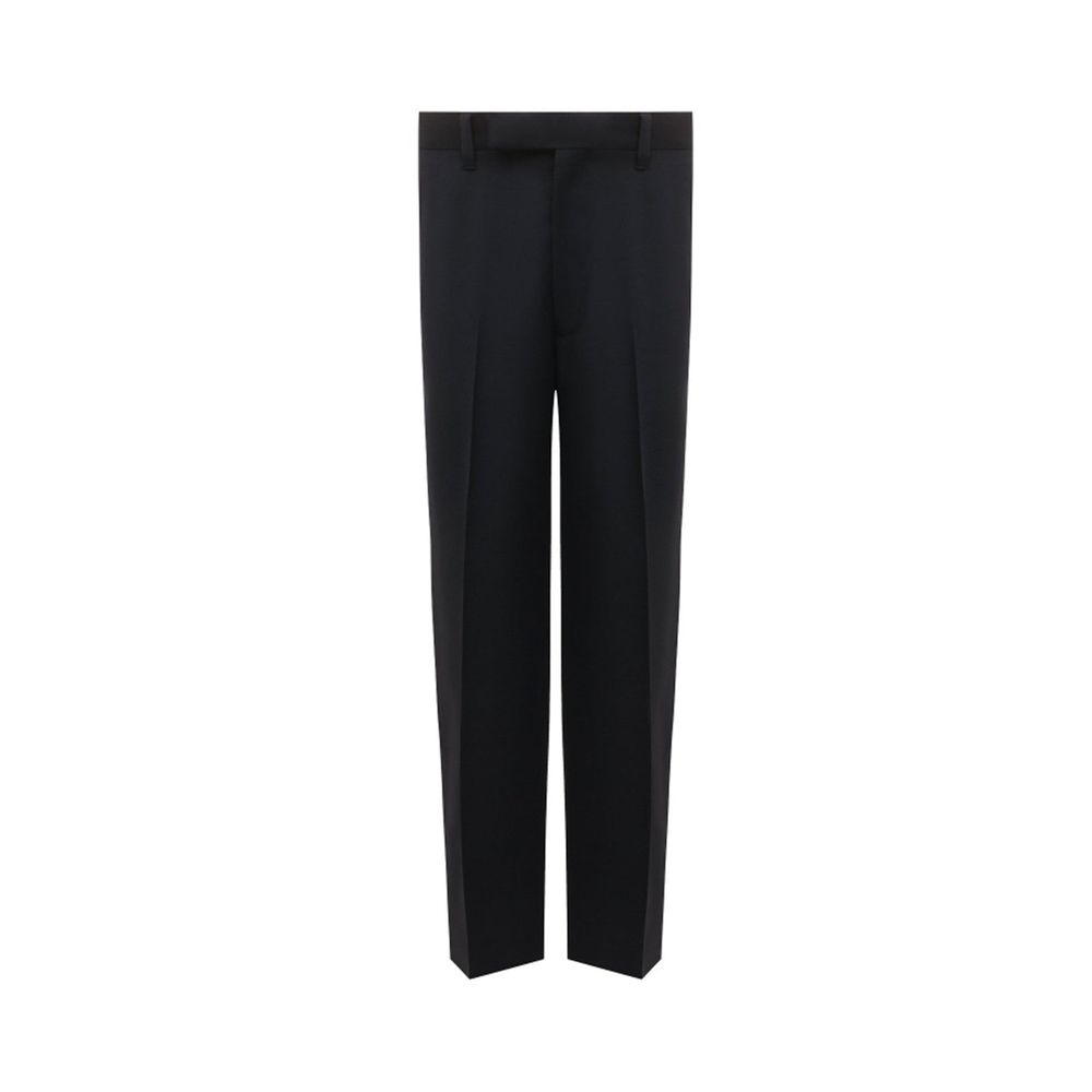 Pantalon en laine bleue Prada pour femme, coupe élégante et tissu de qualité visible sur l'image.