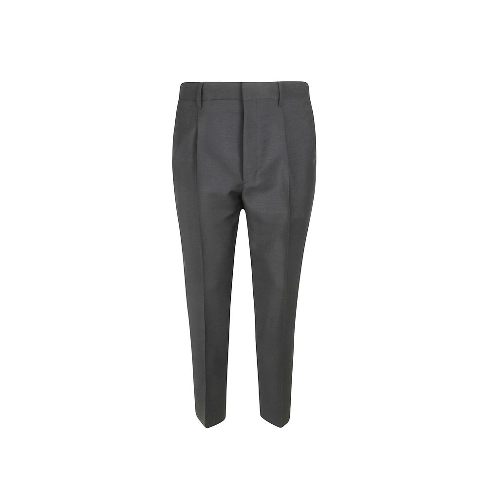 Pantalon en laine gris Prada pour homme, coupe classique et élégant, visible sur fond neutre.