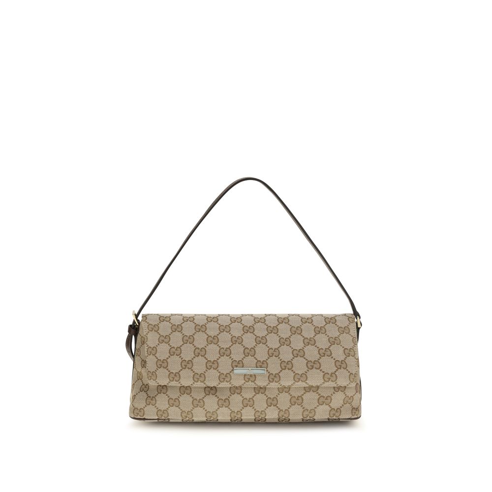 Sac à main en polyester marron Gucci, vue de face, avec détails élégants et logo Gucci visible.