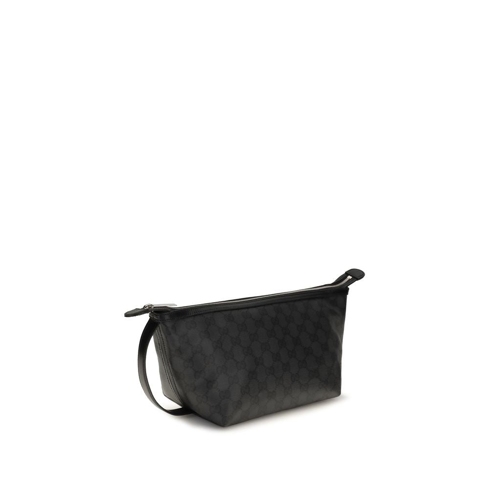 Pochette en coton noir de Gucci avec logo en or, adaptée pour le soir ou les occasions spéciales.