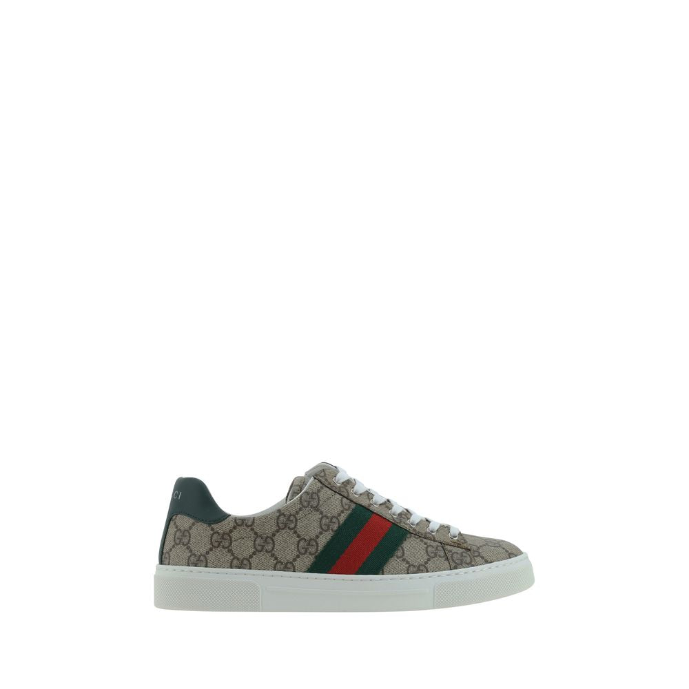Chaussures Gucci en tissu multicolore, baskets à plateforme élégantes et tendance, vues de face.