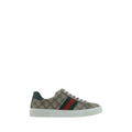 Chaussures Gucci en tissu multicolore, baskets à plateforme élégantes et tendance, vues de face.