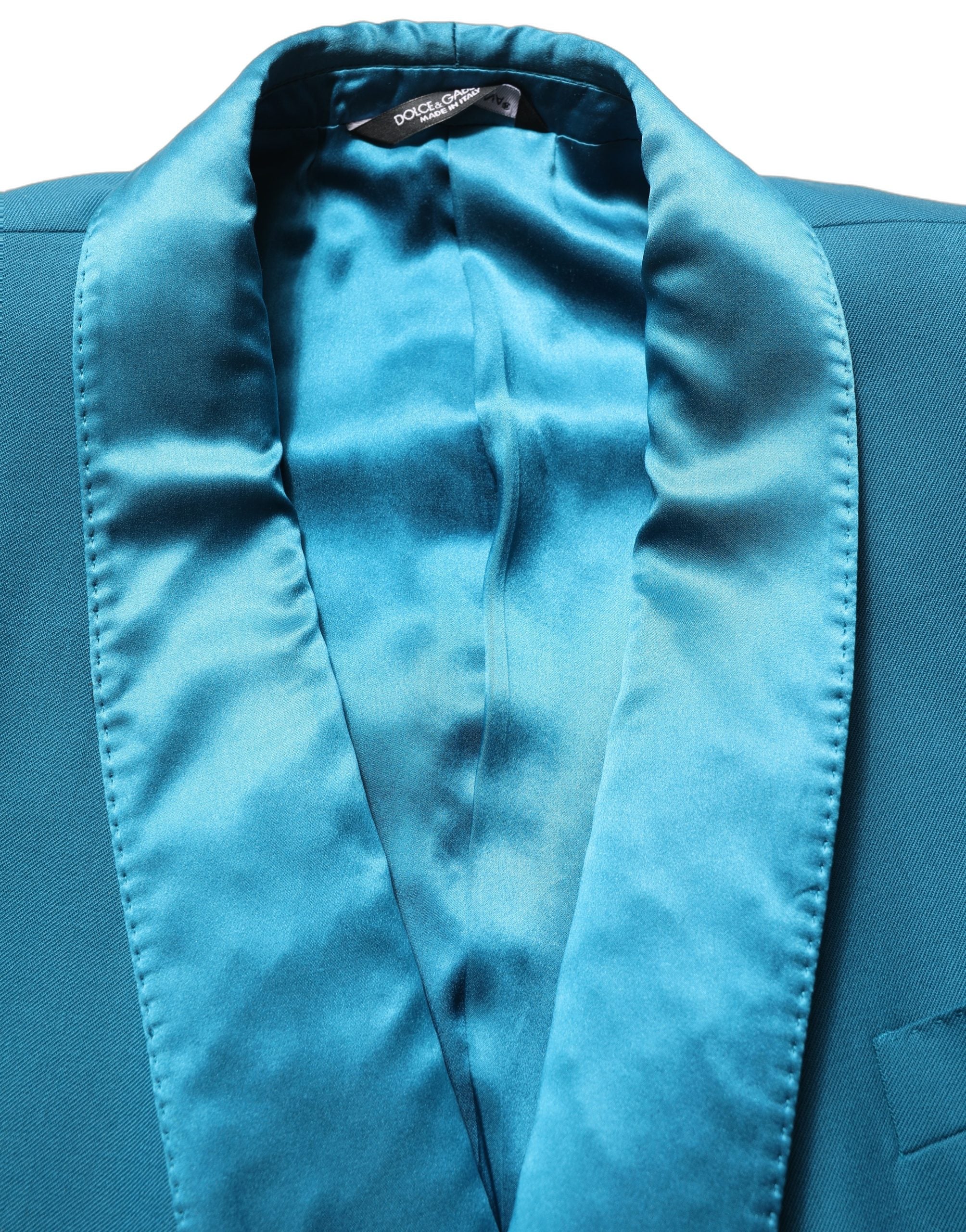 Manteau formel en laine bleu vert Dolce & Gabbana à double boutonnage, blazer élégant pour homme.