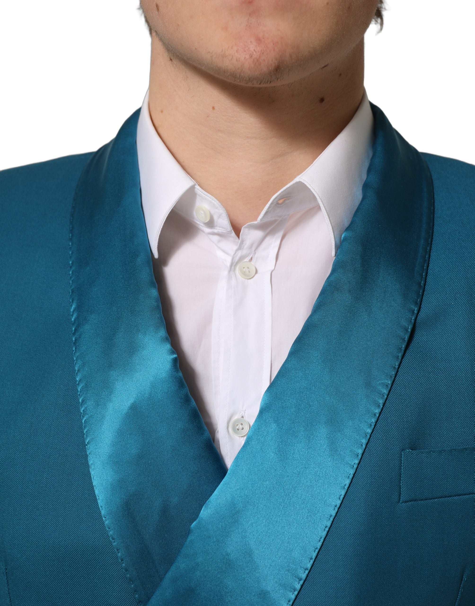 Manteau formel en laine bleu sarcelle double boutonnage Dolce & Gabbana, blazer élégant pour homme.