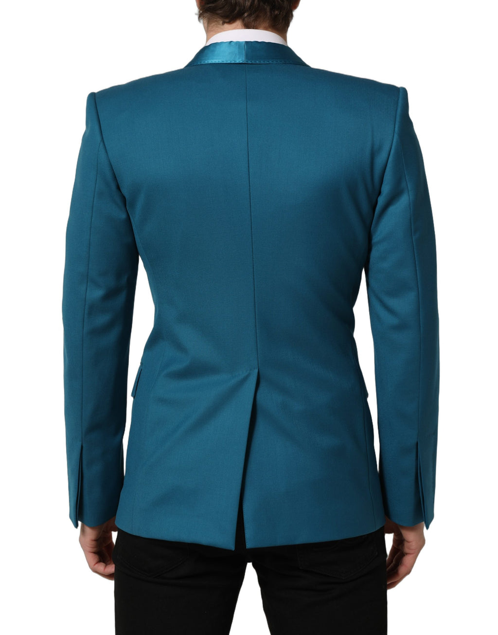Manteau formel en laine bleu vert Dolce & Gabbana, double-breasted, blazer élégant pour homme.