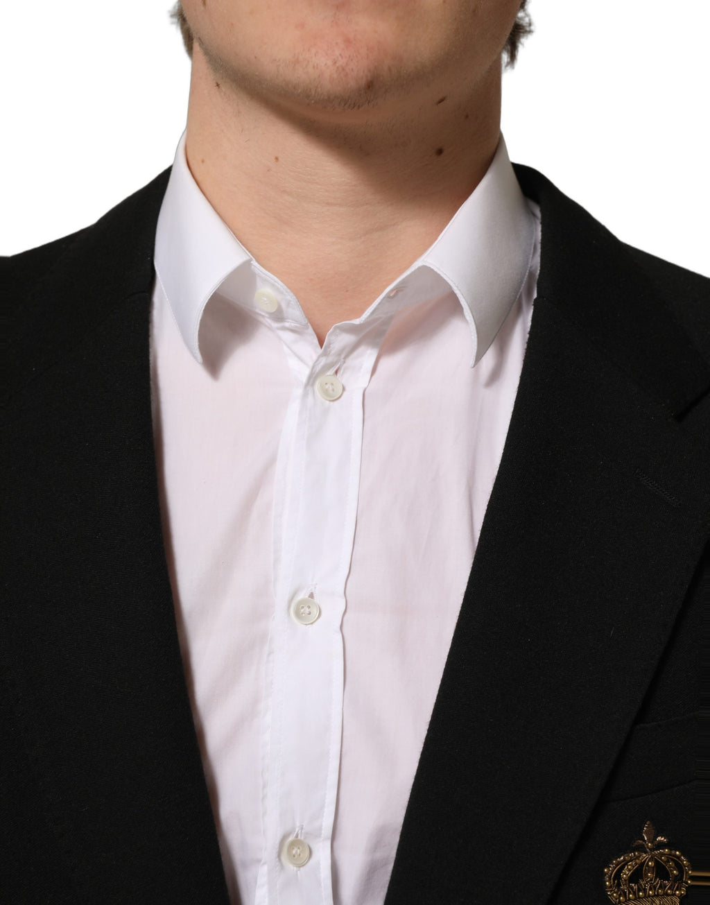 Manteau blazer noir Dolce & Gabbana avec logo et écusson, coupe simple boutonnage, détails élégants.