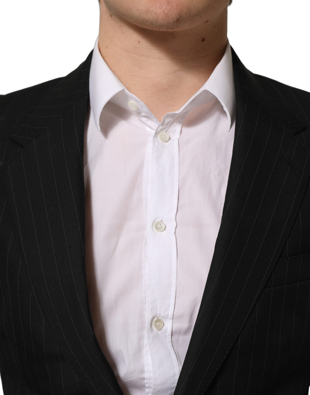 Veste en laine noire à rayures, blazer à un bouton Dolce & Gabbana, style classique et élégant pour homme.