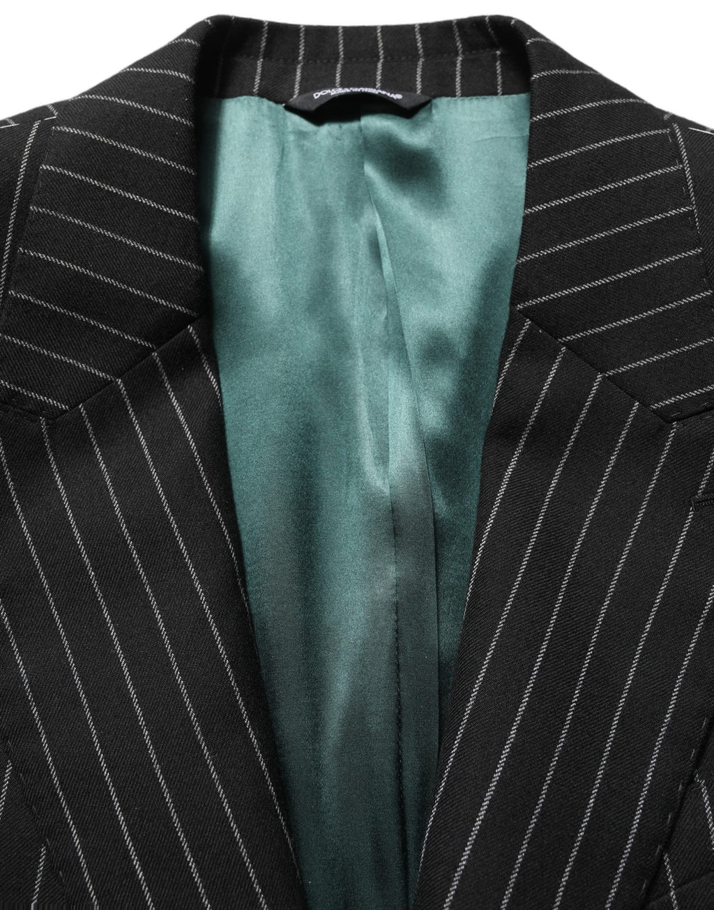 Veste blazer en laine noire à rayures pour homme de Dolce & Gabbana, coupe simple boutonnage simple, élégante et classique.