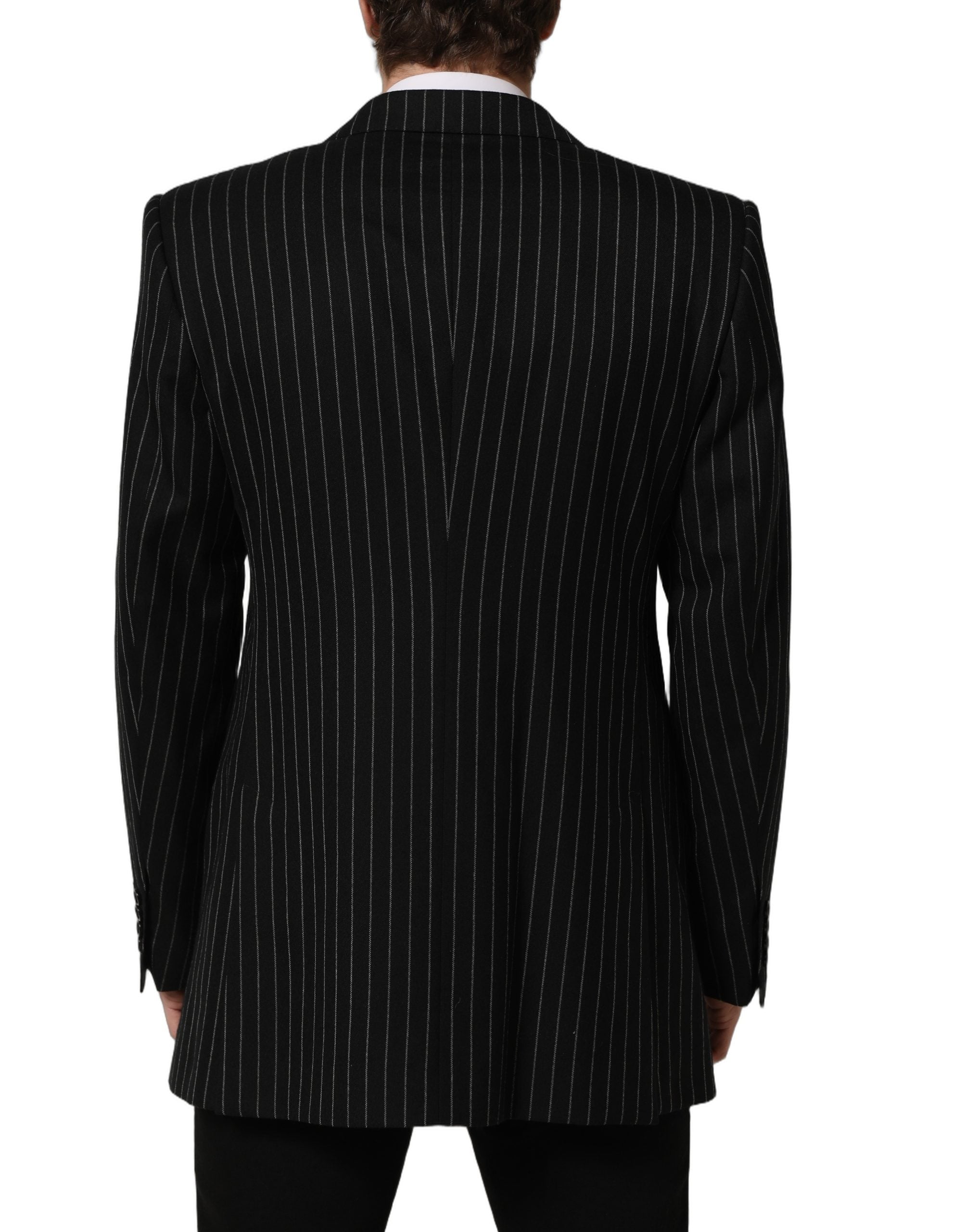 Veste en laine noire à rayures, blazer à boutons simple, Dolce & Gabbana, style élégant et moderne.