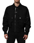 Veste bomber noire en nylon Dolce & Gabbana avec fermeture éclair complète, style élégant et moderne.