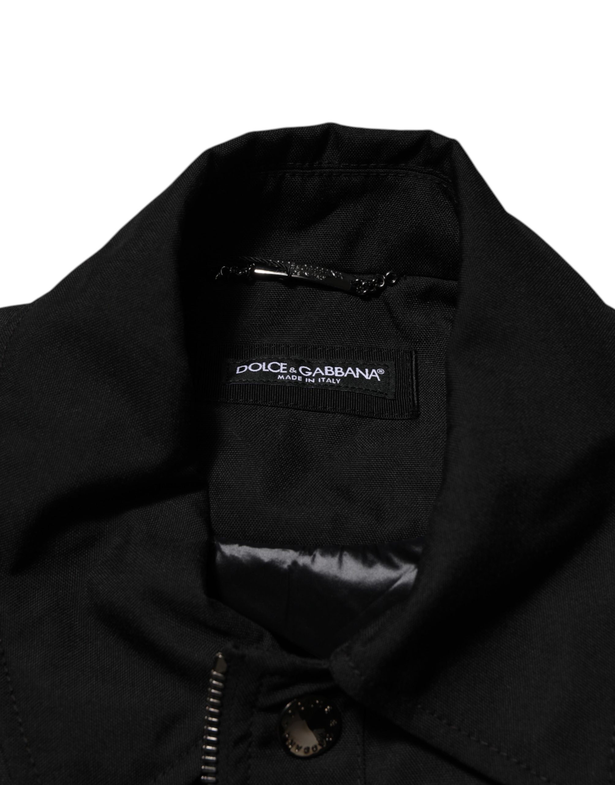 Veste bomber noire en nylon Dolce & Gabbana avec fermeture éclair complète, style moderne et élégant.