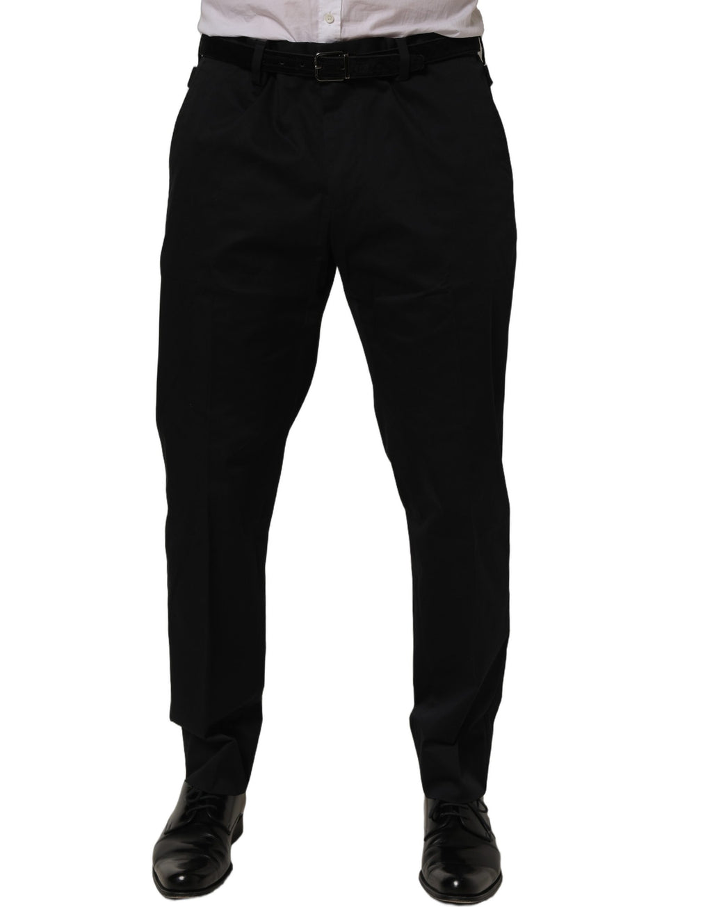Pantalon noir en coton Dolce & Gabbana, pantalon tailleur tapered avec jambes ajustées et style élégant.