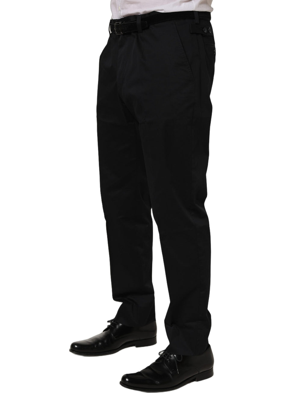 Pantalon noir en coton Dolce & Gabbana, pantalon ample à jambe effilée, style élégant et sophistiqué.